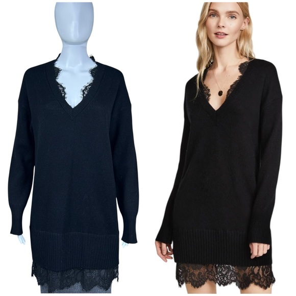 Brochu Walker Amiri Lace Sweater Dress Sz Small Cashmere Wool Blend Black Luxury - Picture 1 of 16